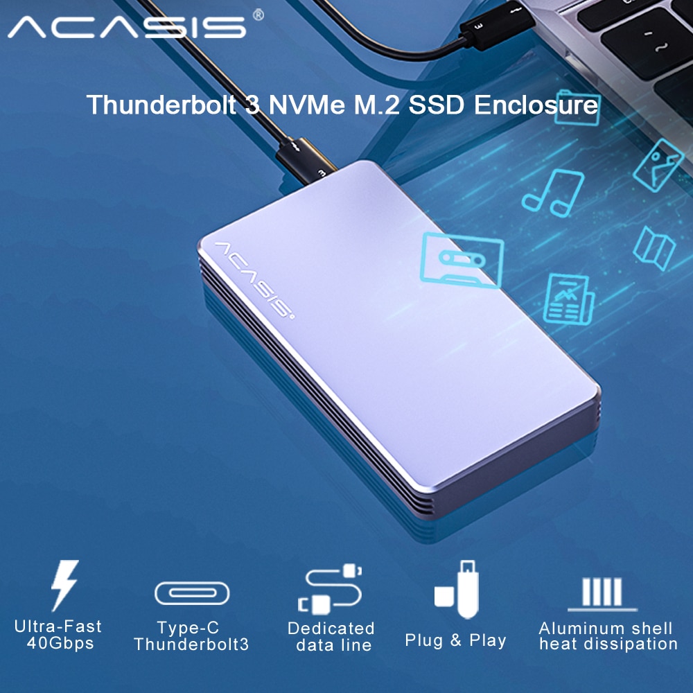 Acasis 40Gbps Thunderbolt 3 NVME M.2 SSD Ŭ 2 ׶Ʈ ˷̴ Ÿ-C, 40Gbps C to C ̺, Mac Windows 